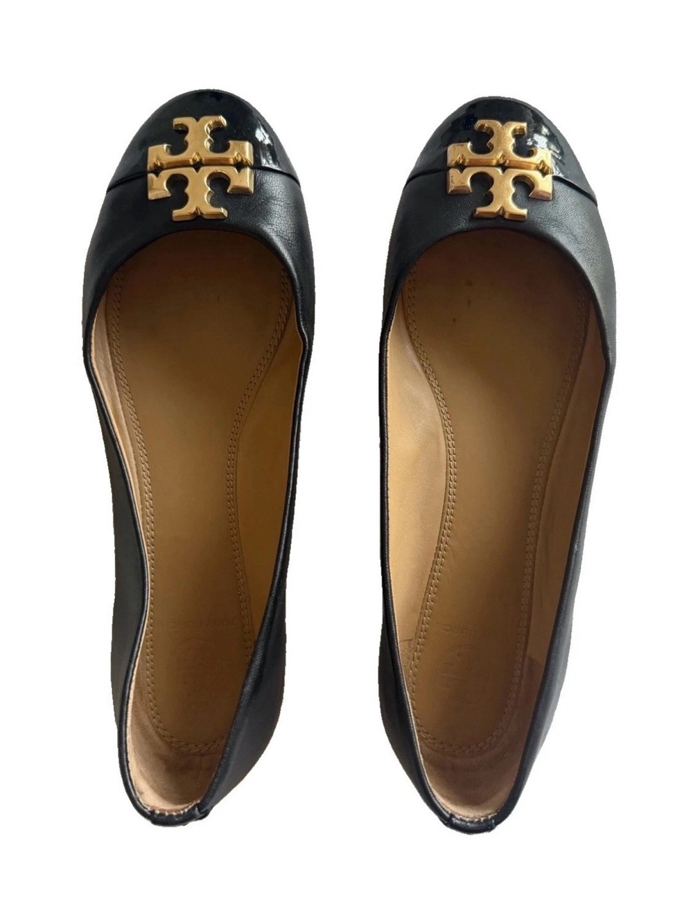 Tory Burch Shoes Womens 6 Leather Gold Logo Cap Toe Ballet Flats Minimalist